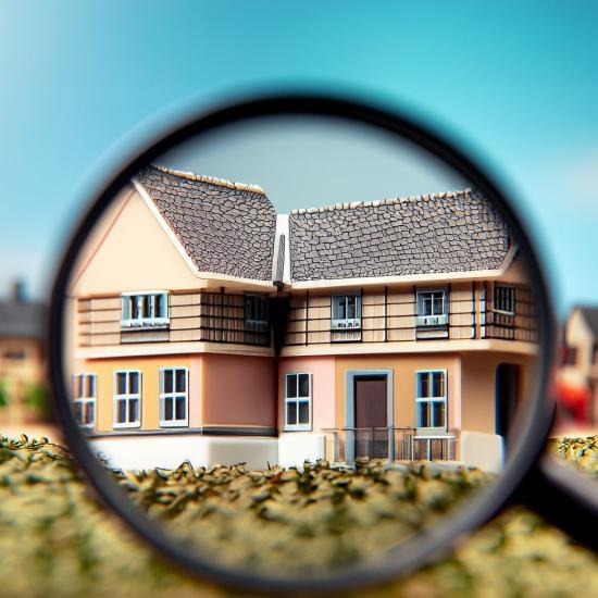 Model home viewed through a magnifying glass
